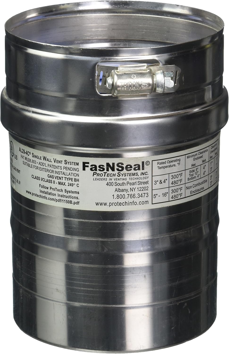 Duravent fasnseal fsvl604 4 inch stainless steel cat iii vent pipe 6 inch length — 300438