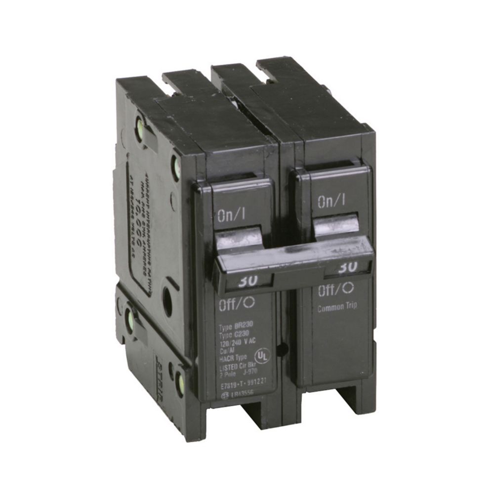 Eaton br230 30 amp 2 pole common trip type br plug on circuit breaker — black