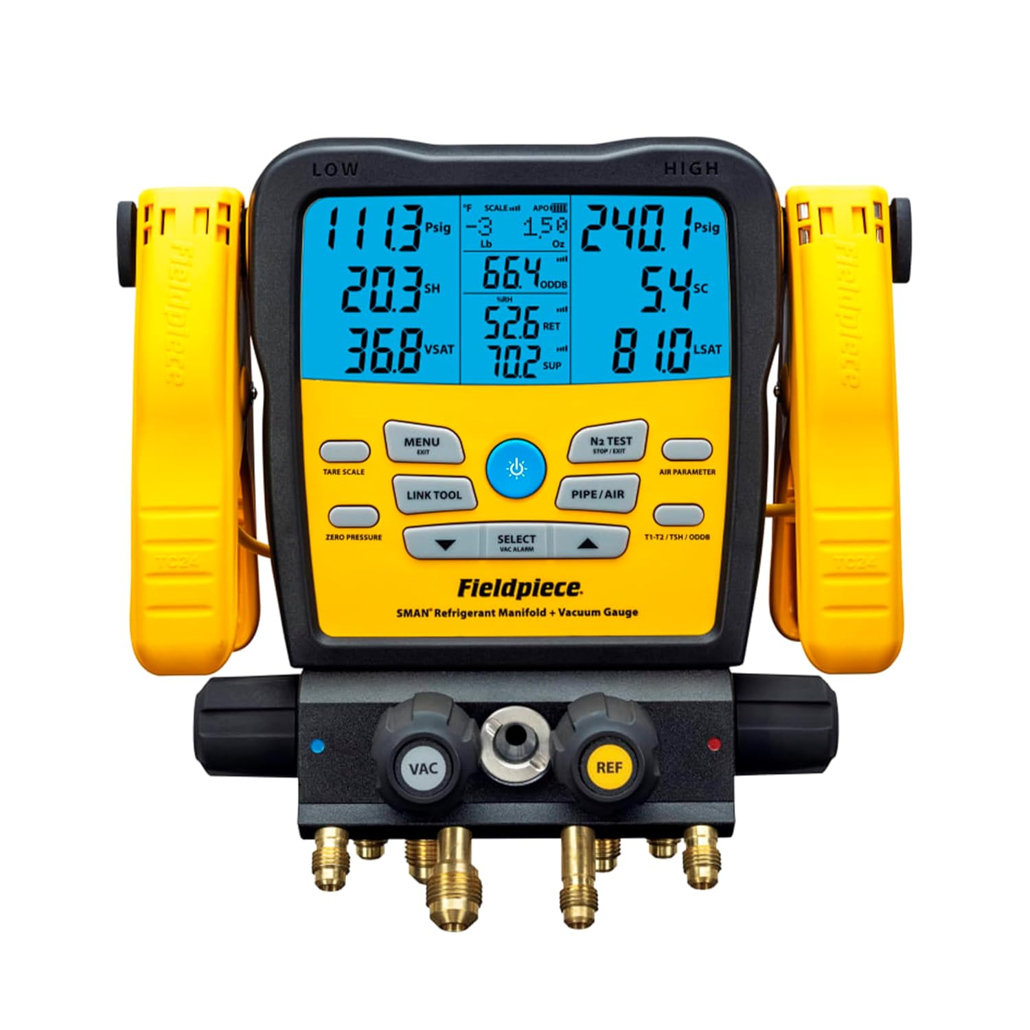 Fieldpiece sman series 4 valve wireless digital refrigerant manifold with micron gauge