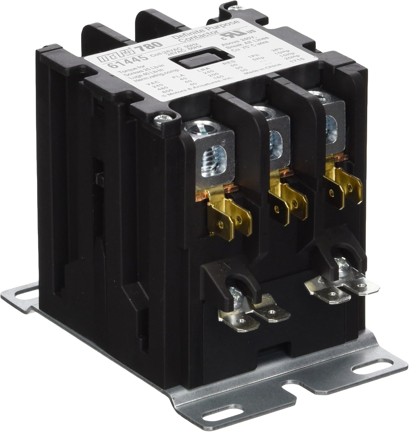 Mars 780 definite purpose contactor 3 pole 40 fla 24v box lug